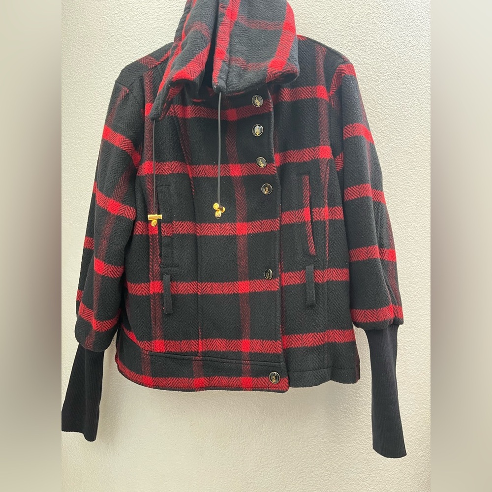 Baby Phat Red and Black Plaid Pea Coat With A Hood - XL - Picture 5 of 13